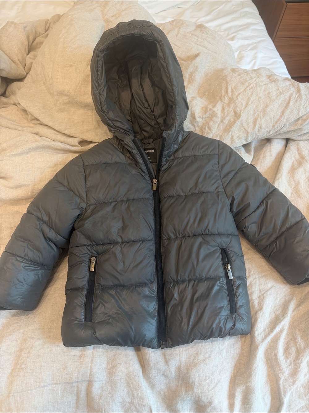 Mayoral Grey Hooded Puffer Jacket for Kids size 3